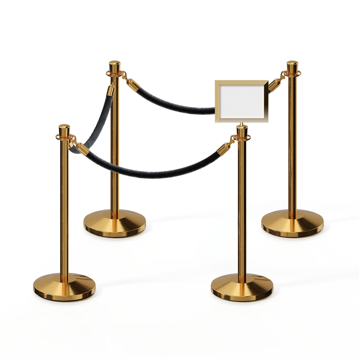 Post and Rope Stanchion Kit, Crown Top Posts, 6 Ft. Velvet Foam Core Rope and Sign Frame - Montour Line - Crowd Control Warehouse