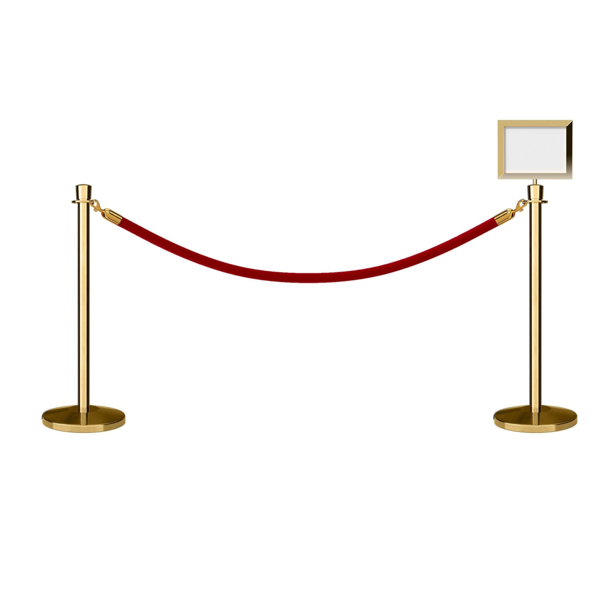 Post and Rope Stanchion Kit, Crown Top Posts, 6 Ft. Velvet Foam Core Rope and Sign Frame - Montour Line - Crowd Control Warehouse