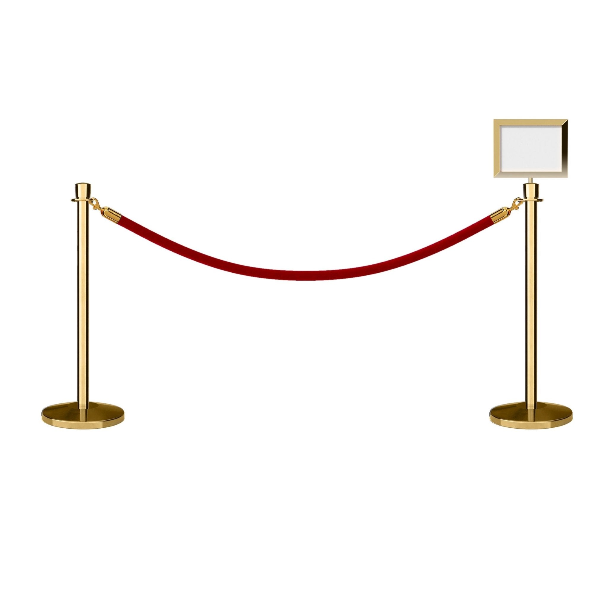 Post and Rope Stanchion Kit, Crown Top Posts, 6 Ft. Velvet Foam Core Rope and Sign Frame - Montour Line - Crowd Control Warehouse