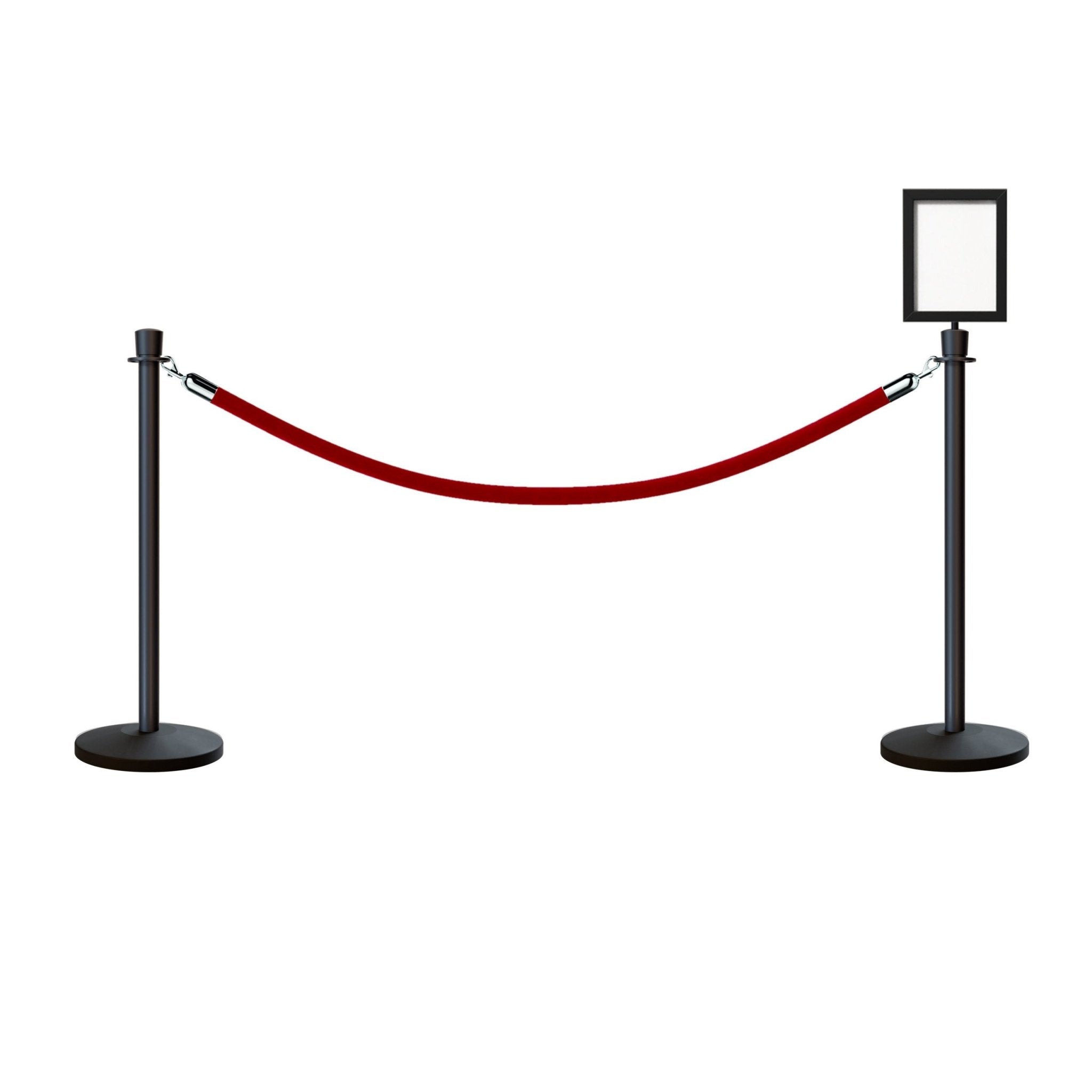 Post and Rope Stanchion Kit, Crown Top Posts, 6 Ft. Velvet Foam Core Rope and Sign Frame - Montour Line - Crowd Control Warehouse