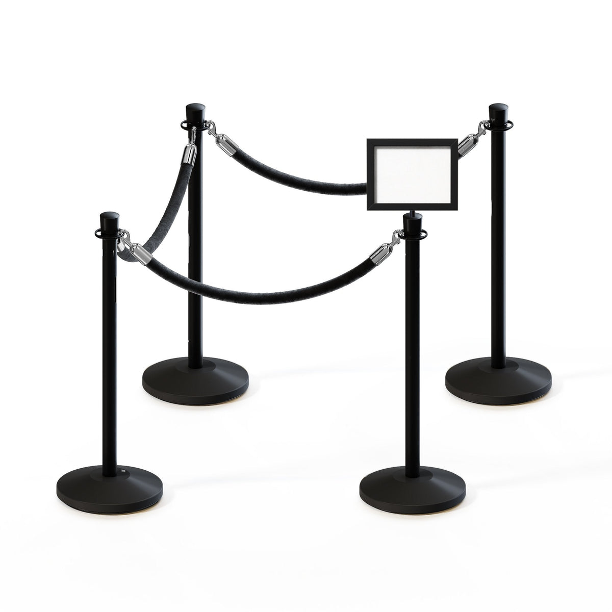 Post and Rope Stanchion Kit, Crown Top Posts, 6 Ft. Velvet Foam Core Rope and Sign Frame - Montour Line - Crowd Control Warehouse