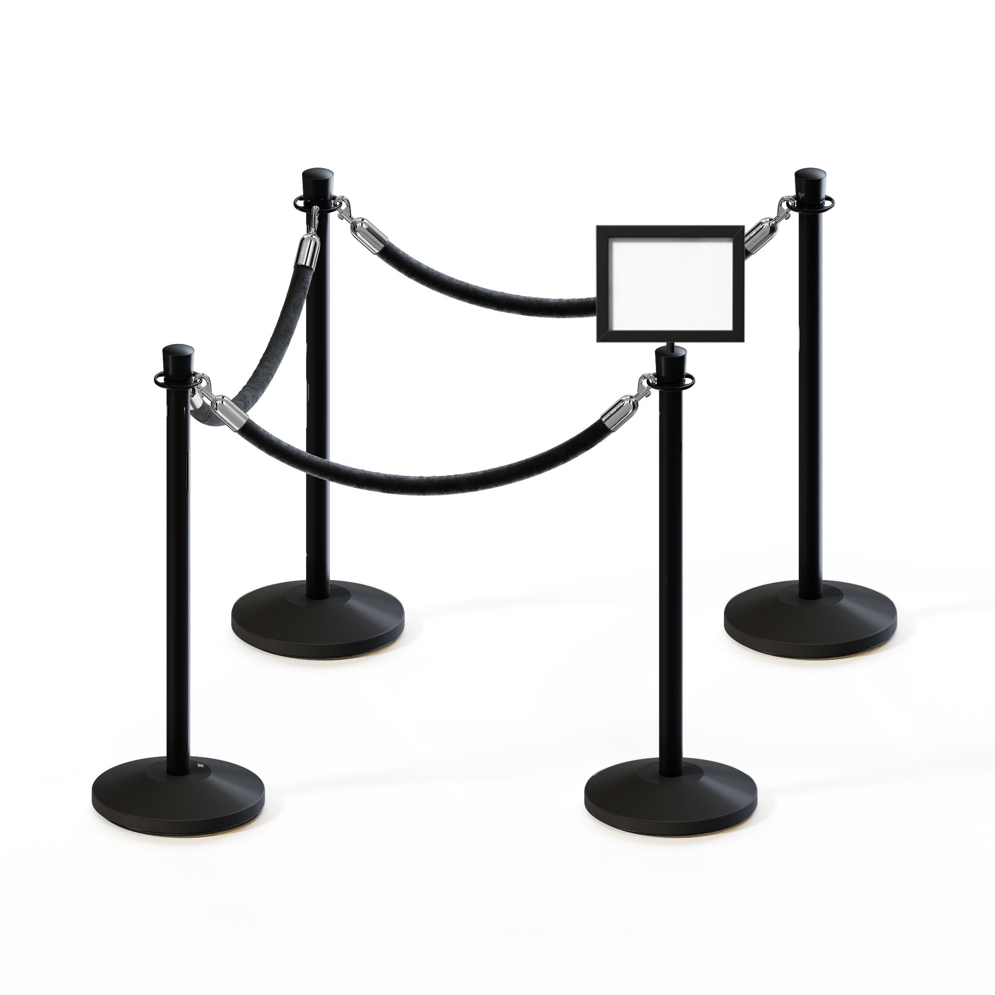 Post and Rope Stanchion Kit, Crown Top Posts, 6 Ft. Velvet Foam Core Rope and Sign Frame - Montour Line - Crowd Control Warehouse
