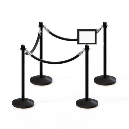 Post and Rope Stanchion Kit, Crown Top Posts, 6 Ft. Velvet Foam Core Rope and Sign Frame - Montour Line - Crowd Control Warehouse