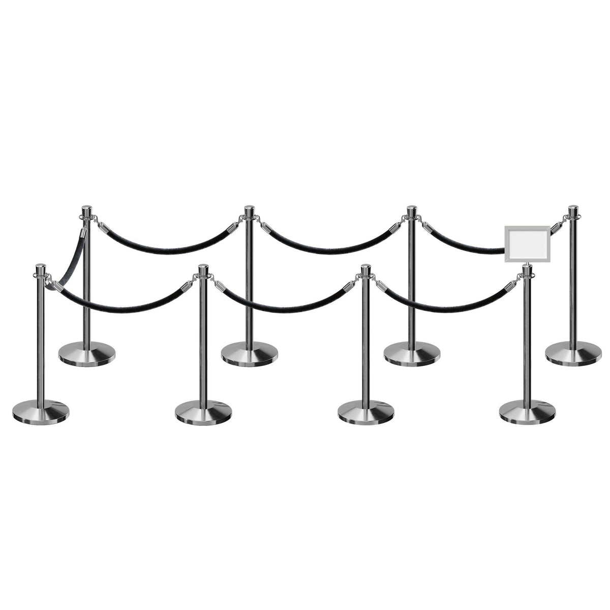 Post and Rope Stanchion Kit, Crown Top Posts, 6 Ft. Velvet Foam Core Rope and Sign Frame - Montour Line - Crowd Control Warehouse
