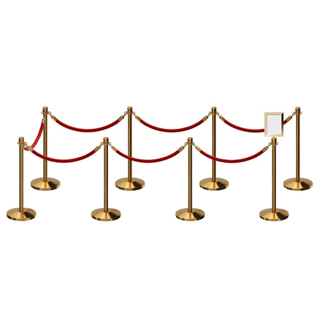 Post and Rope Stanchion Kit, Crown Top Posts, 6 Ft. Velvet Foam Core Rope and Sign Frame - Montour Line - Crowd Control Warehouse