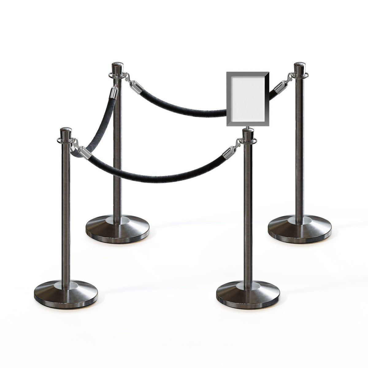 Post and Rope Stanchion Kit, Crown Top Posts, 6 Ft. Velvet Foam Core Rope and Sign Frame - Montour Line - Crowd Control Warehouse