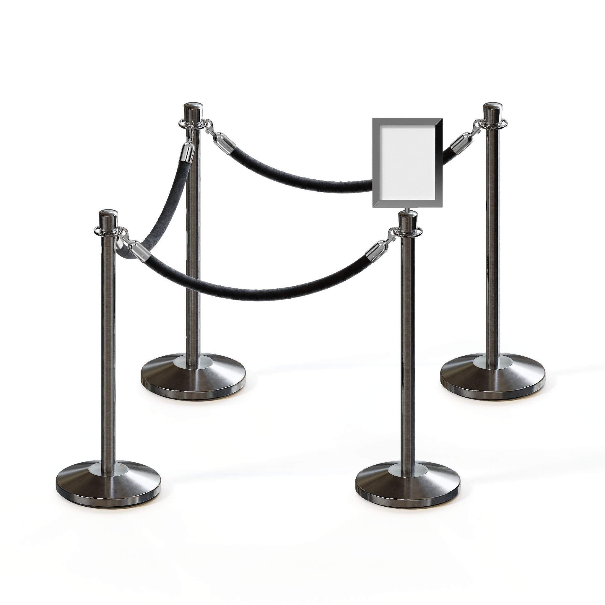 Post and Rope Stanchion Kit, Crown Top Posts, 6 Ft. Velvet Foam Core Rope and Sign Frame - Montour Line - Crowd Control Warehouse