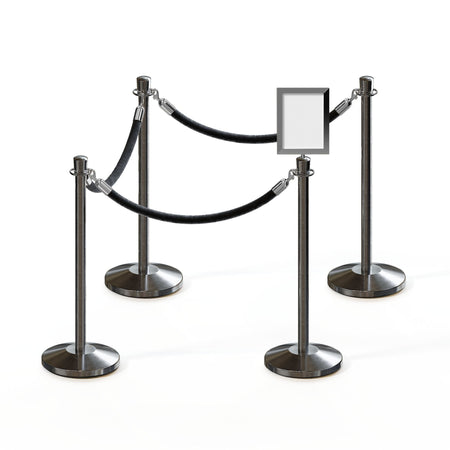 Post and Rope Stanchion Kit, Crown Top Posts, 6 Ft. Velvet Foam Core Rope and Sign Frame - Montour Line - Crowd Control Warehouse