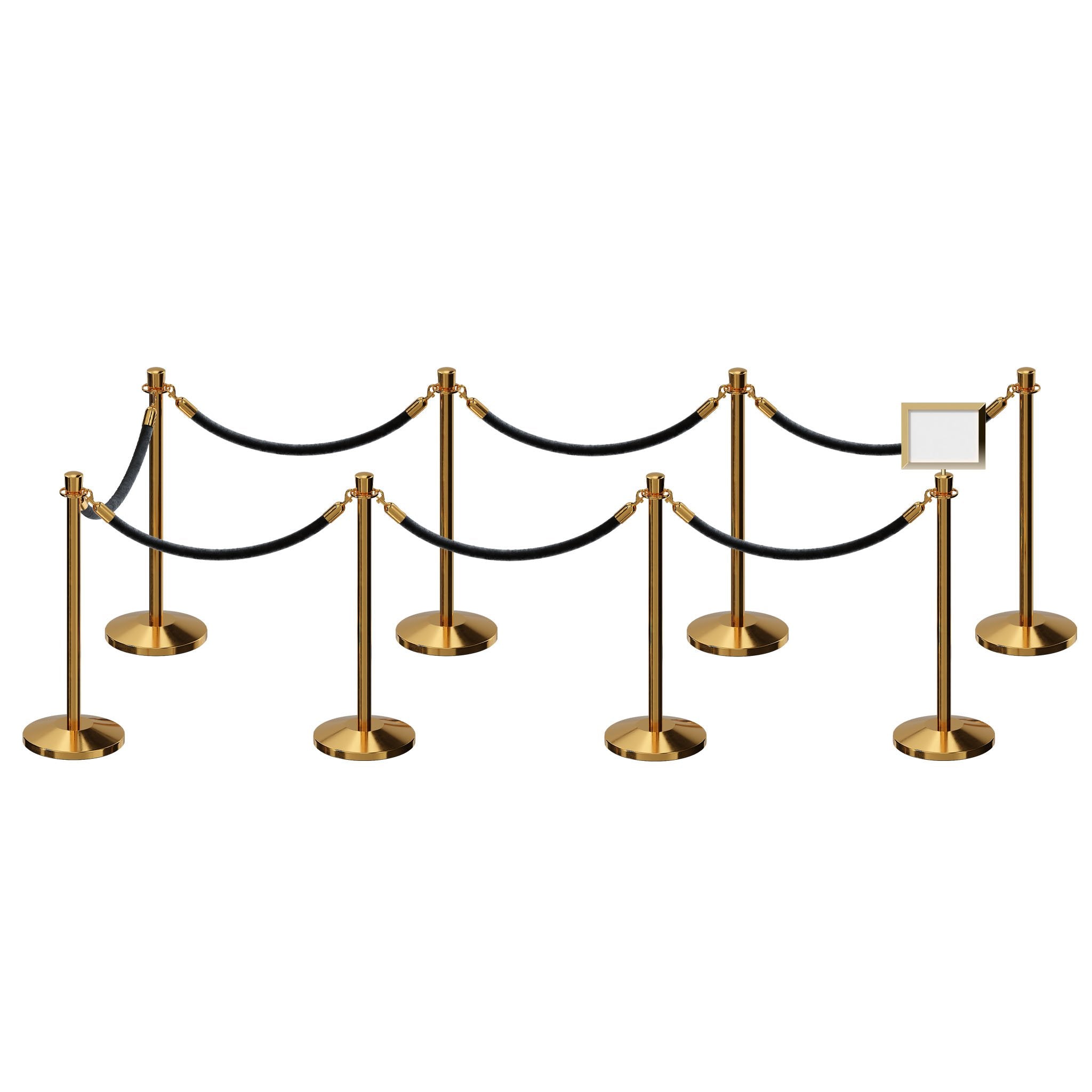 Post and Rope Stanchion Kit, Crown Top Posts, 6 Ft. Velvet Foam Core Rope and Sign Frame - Montour Line - Crowd Control Warehouse
