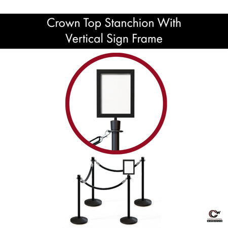 Post and Rope Stanchion Kit, Crown Top Posts, 6 Ft. Velvet Foam Core Rope and Sign Frame - Montour Line - Crowd Control Warehouse