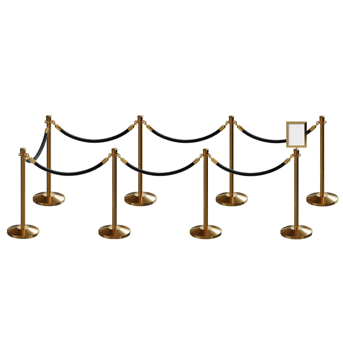 Post and Rope Stanchion Kit, Crown Top Posts, 6 Ft. Velvet Foam Core Rope and Sign Frame - Montour Line - Crowd Control Warehouse