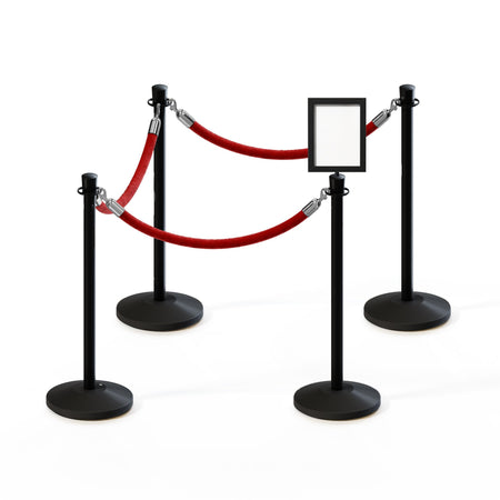 Post and Rope Stanchion Kit, Crown Top Posts, 6 Ft. Velvet Foam Core Rope and Sign Frame - Montour Line - Crowd Control Warehouse
