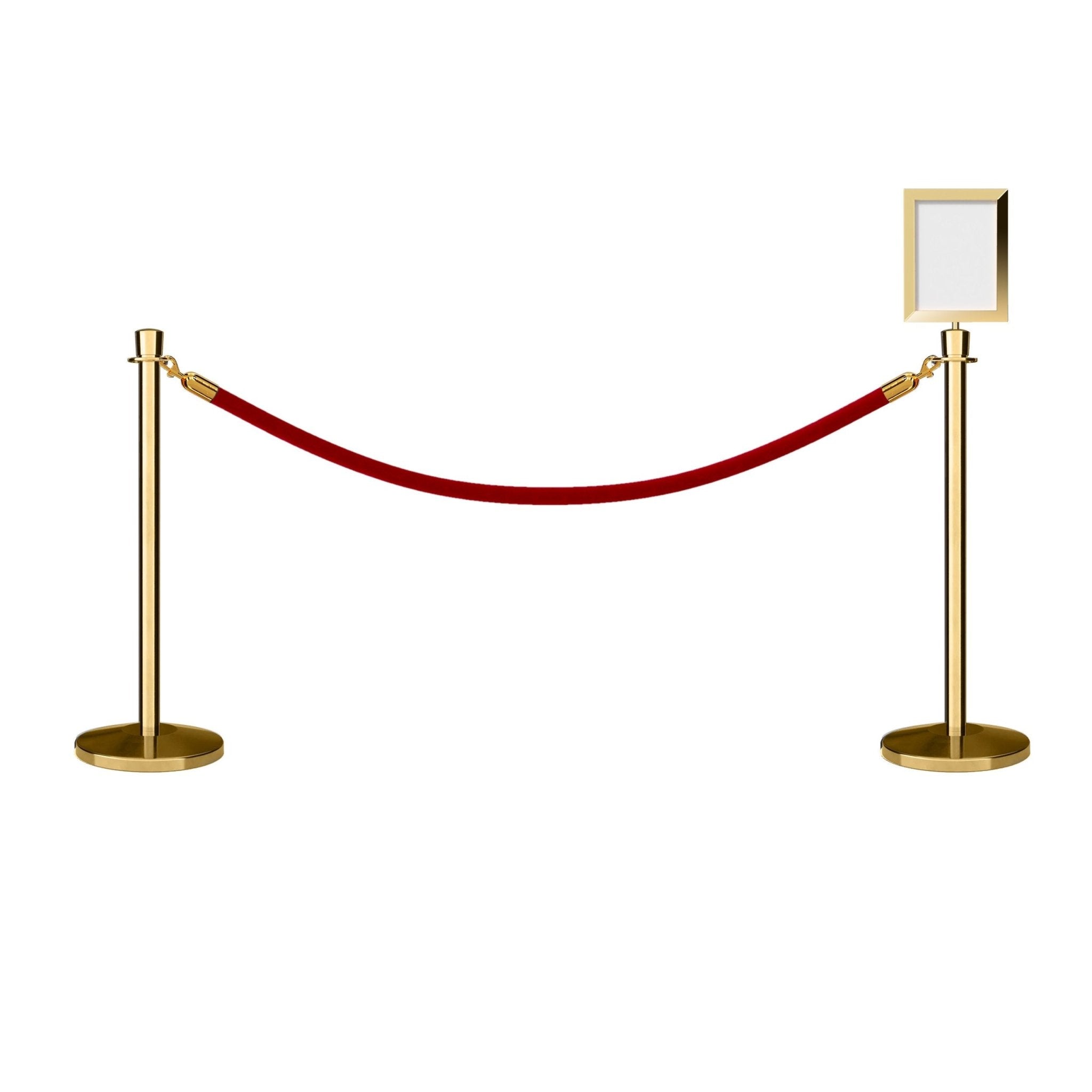 Post and Rope Stanchion Kit, Crown Top Posts, 6 Ft. Velvet Foam Core Rope and Sign Frame - Montour Line - Crowd Control Warehouse