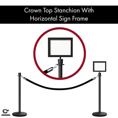 Post and Rope Stanchion Kit, Crown Top Posts, 6 Ft. Velvet Foam Core Rope and Sign Frame - Montour Line - Crowd Control Warehouse