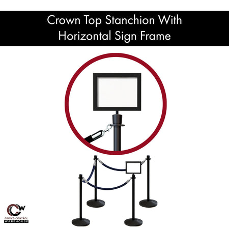 Post and Rope Stanchion Kit, Crown Top Posts, 6 Ft. Velvet Foam Core Rope and Sign Frame - Montour Line - Crowd Control Warehouse