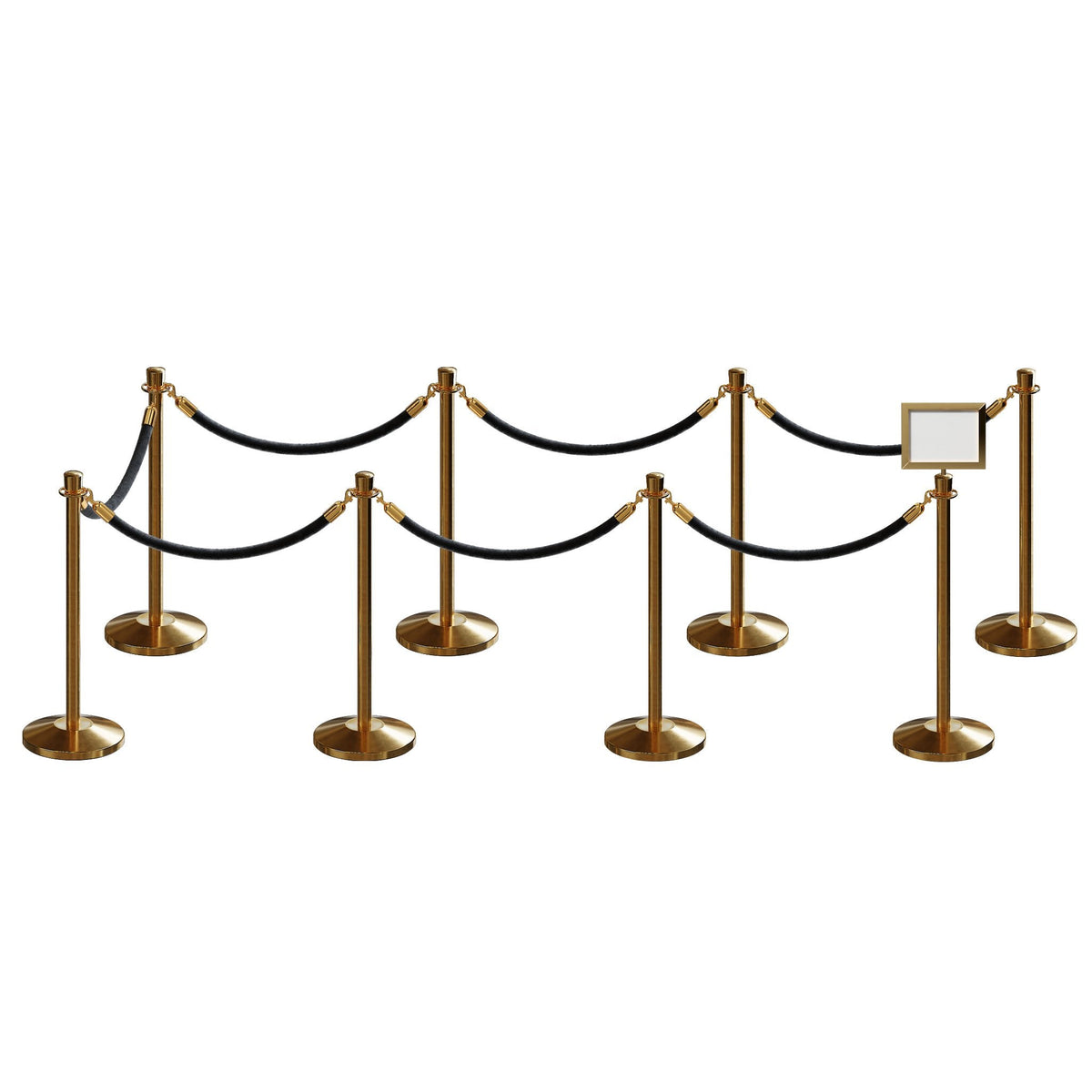 Post and Rope Stanchion Kit, Crown Top Posts, 6 Ft. Velvet Foam Core Rope and Sign Frame - Montour Line - Crowd Control Warehouse