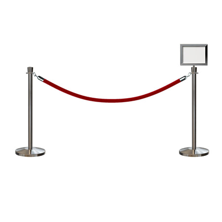 Post and Rope Stanchion Kit, Crown Top Posts, 6 Ft. Velvet Foam Core Rope and Sign Frame - Montour Line - Crowd Control Warehouse