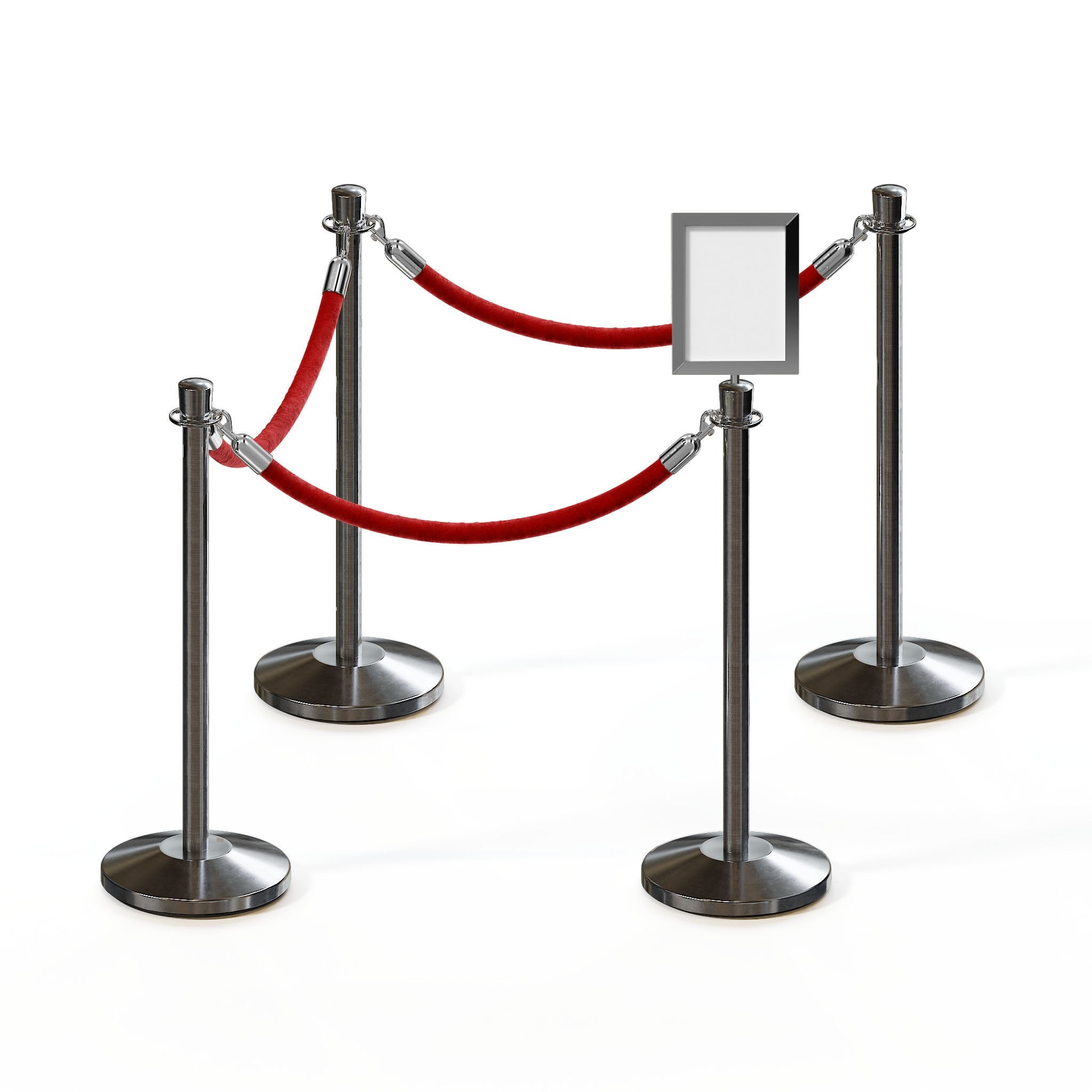 Post and Rope Stanchion Kit, Crown Top Posts, 6 Ft. Velvet Foam Core Rope and Sign Frame - Montour Line - Crowd Control Warehouse