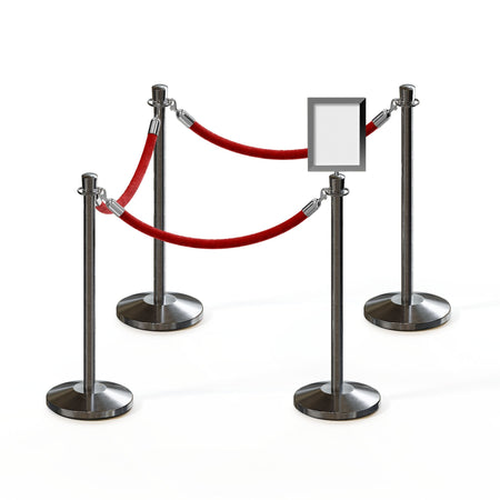 Post and Rope Stanchion Kit, Crown Top Posts, 6 Ft. Velvet Foam Core Rope and Sign Frame - Montour Line - Crowd Control Warehouse
