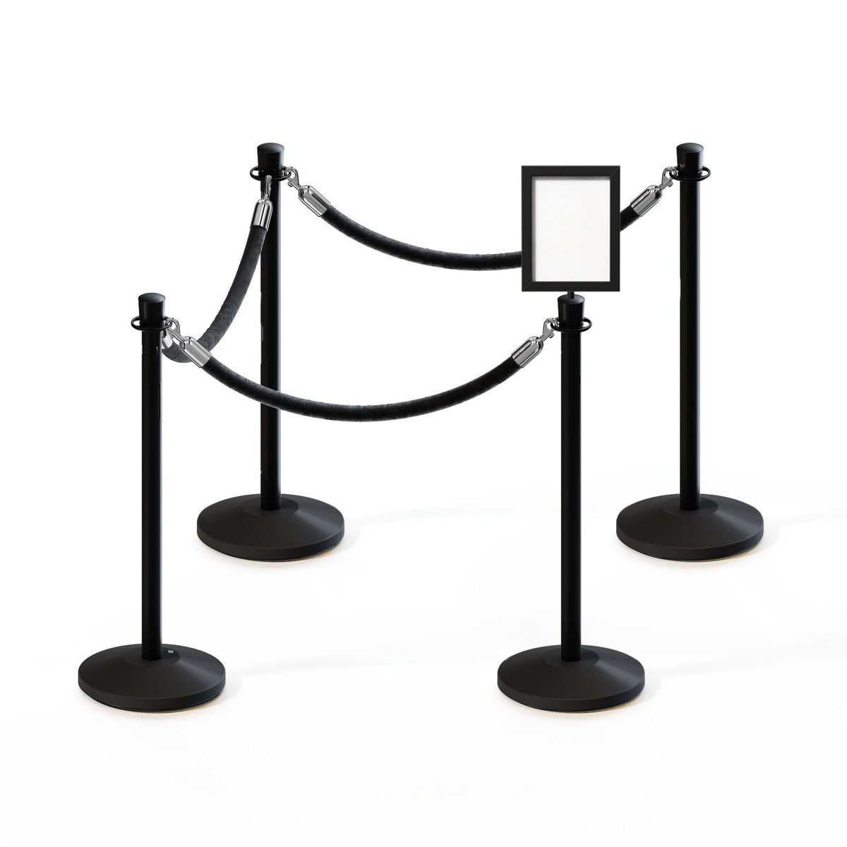 Post and Rope Stanchion Kit, Crown Top Posts, 6 Ft. Velvet Foam Core Rope and Sign Frame - Montour Line - Crowd Control Warehouse