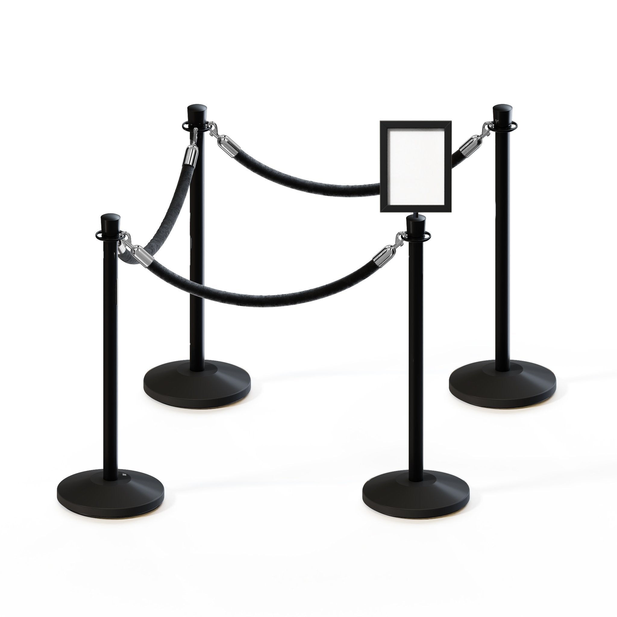 Post and Rope Stanchion Kit, Crown Top Posts, 6 Ft. Velvet Foam Core Rope and Sign Frame - Montour Line - Crowd Control Warehouse