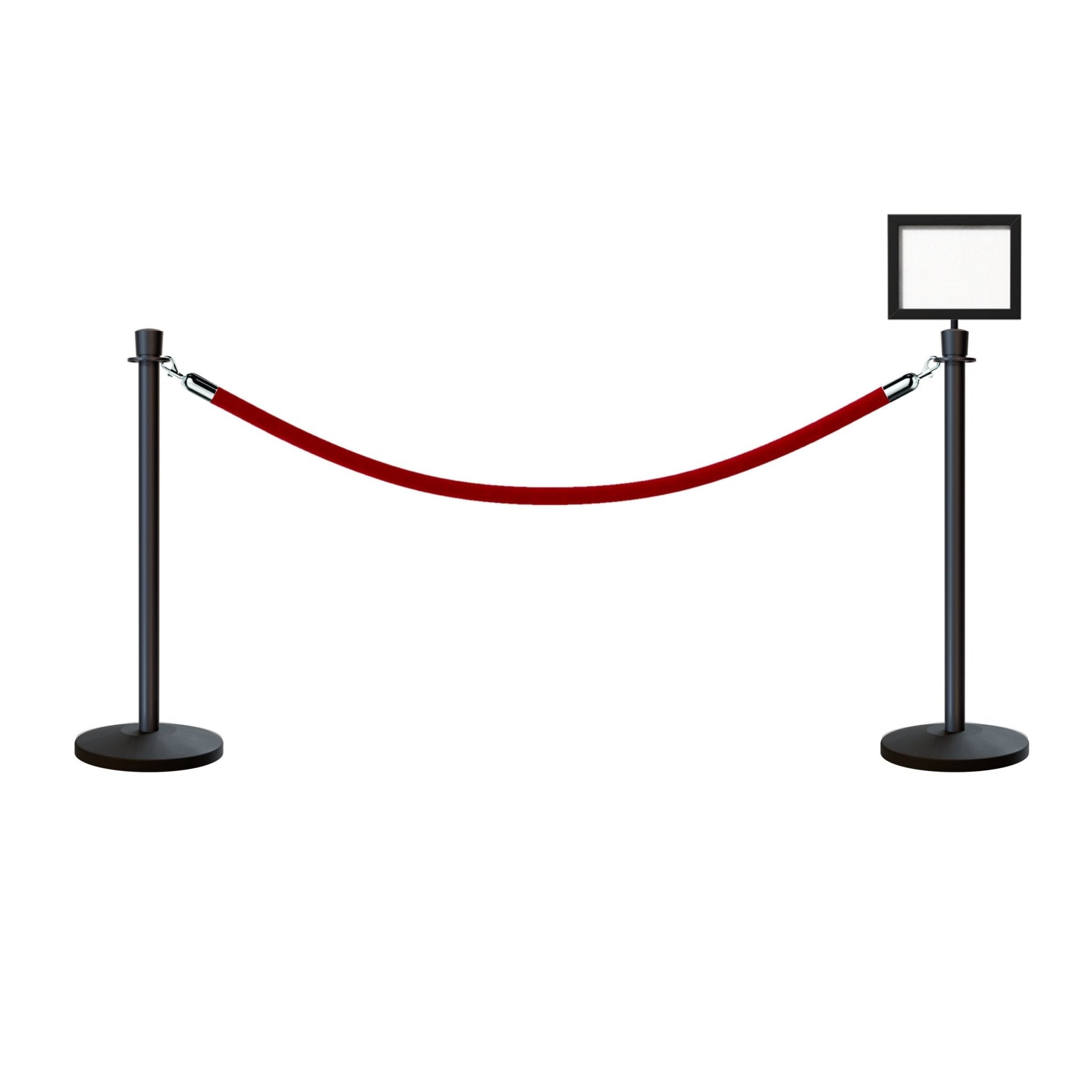 Post and Rope Stanchion Kit, Crown Top Posts, 6 Ft. Velvet Foam Core Rope and Sign Frame - Montour Line - Crowd Control Warehouse