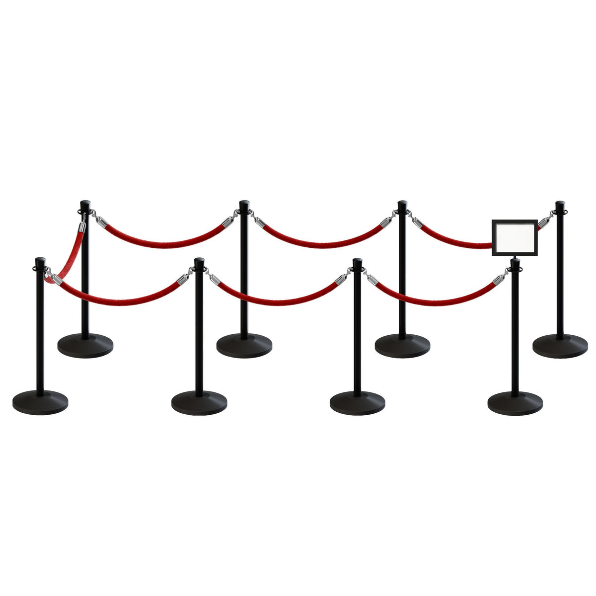 Post and Rope Stanchion Kit, Crown Top Posts, 6 Ft. Velvet Foam Core Rope and Sign Frame - Montour Line - Crowd Control Warehouse