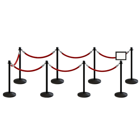 Post and Rope Stanchion Kit, Crown Top Posts, 6 Ft. Velvet Foam Core Rope and Sign Frame - Montour Line - Crowd Control Warehouse