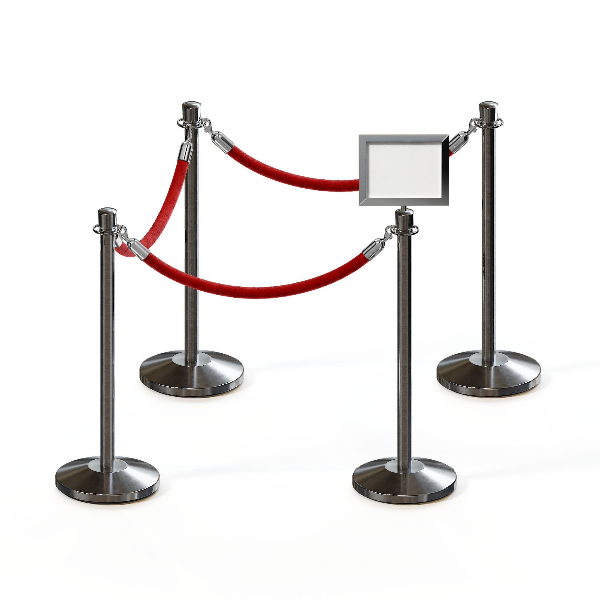 Post and Rope Stanchion Kit, Crown Top Posts, 6 Ft. Velvet Foam Core Rope and Sign Frame - Montour Line - Crowd Control Warehouse