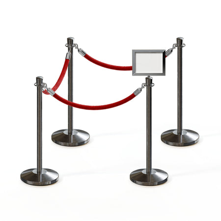 Post and Rope Stanchion Kit, Crown Top Posts, 6 Ft. Velvet Foam Core Rope and Sign Frame - Montour Line - Crowd Control Warehouse