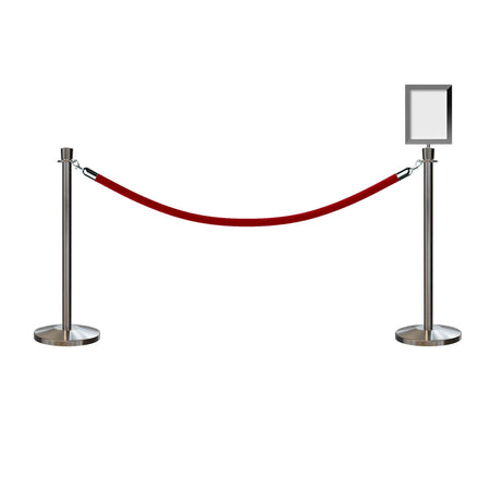 Post and Rope Stanchion Kit, Crown Top Posts, 6 Ft. Velvet Foam Core Rope and Sign Frame - Montour Line - Crowd Control Warehouse
