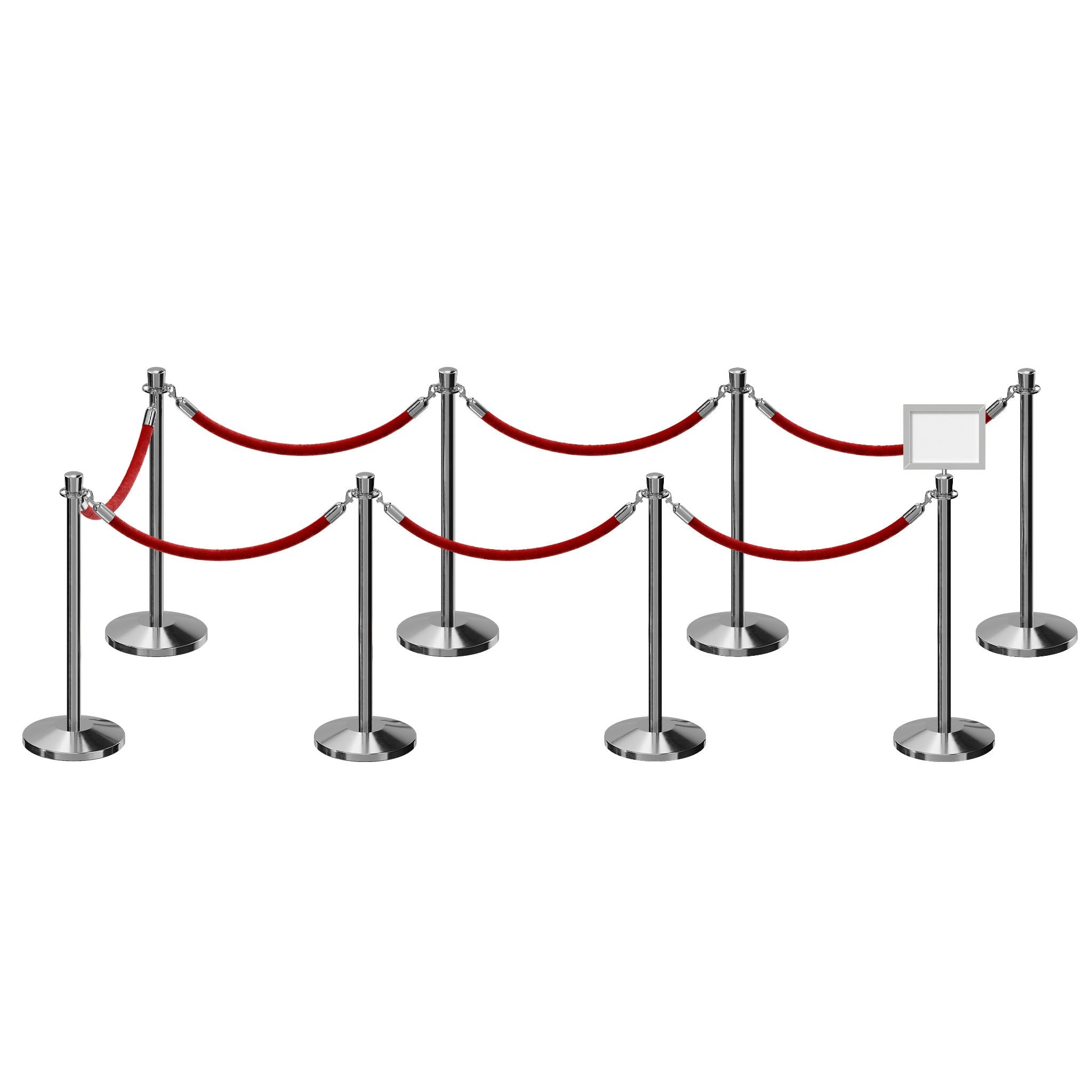 Post and Rope Stanchion Kit, Crown Top Posts, 6 Ft. Velvet Foam Core Rope and Sign Frame - Montour Line - Crowd Control Warehouse