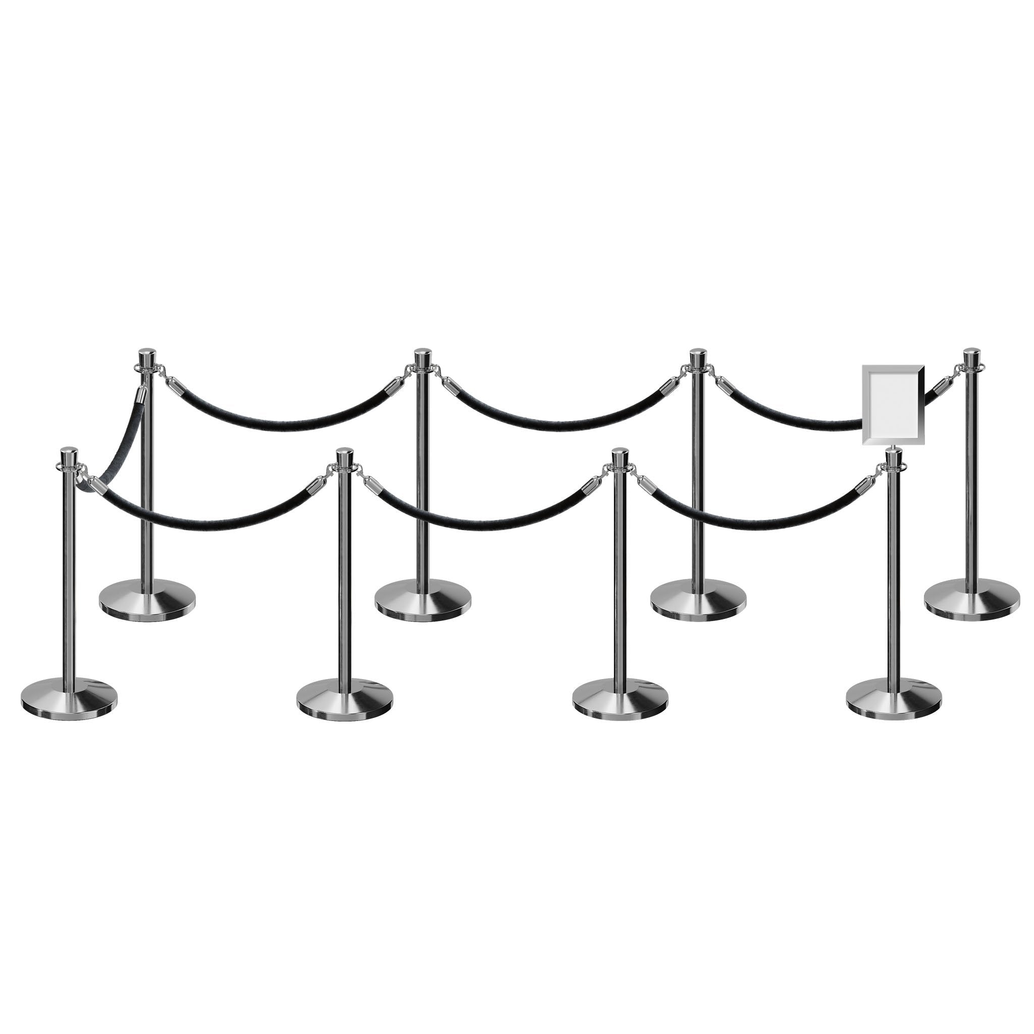 Post and Rope Stanchion Kit, Crown Top Posts, 6 Ft. Velvet Foam Core Rope and Sign Frame - Montour Line - Crowd Control Warehouse