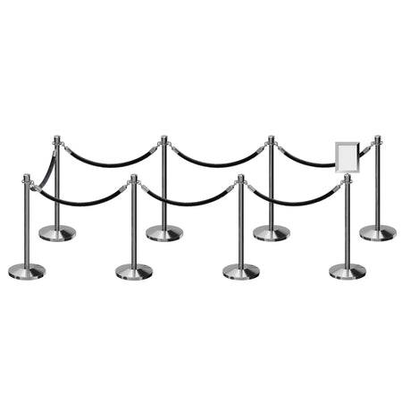 Post and Rope Stanchion Kit, Crown Top Posts, 6 Ft. Velvet Foam Core Rope and Sign Frame - Montour Line - Crowd Control Warehouse