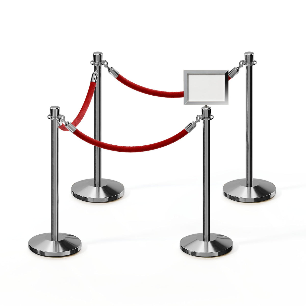 Post and Rope Stanchion Kit, Crown Top Posts, 6 Ft. Velvet Foam Core Rope and Sign Frame - Montour Line - Crowd Control Warehouse