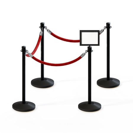 Post and Rope Stanchion Kit, Crown Top Posts, 6 Ft. Velvet Foam Core Rope and Sign Frame - Montour Line - Crowd Control Warehouse