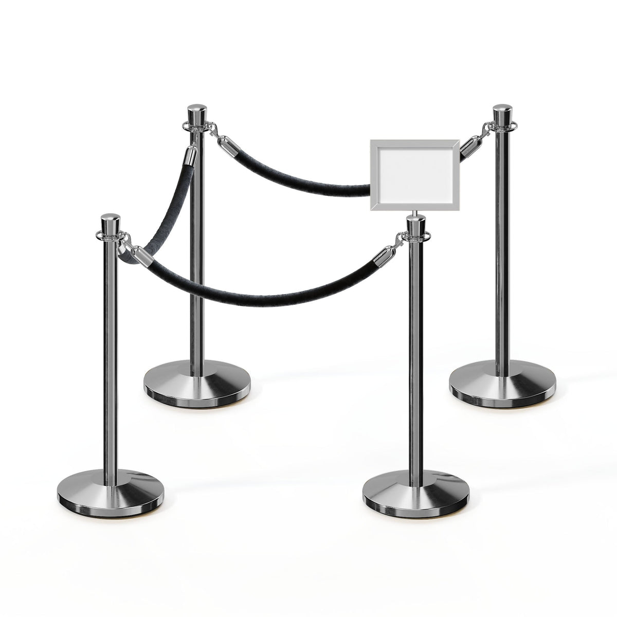 Post and Rope Stanchion Kit, Crown Top Posts, 6 Ft. Velvet Foam Core Rope and Sign Frame - Montour Line - Crowd Control Warehouse