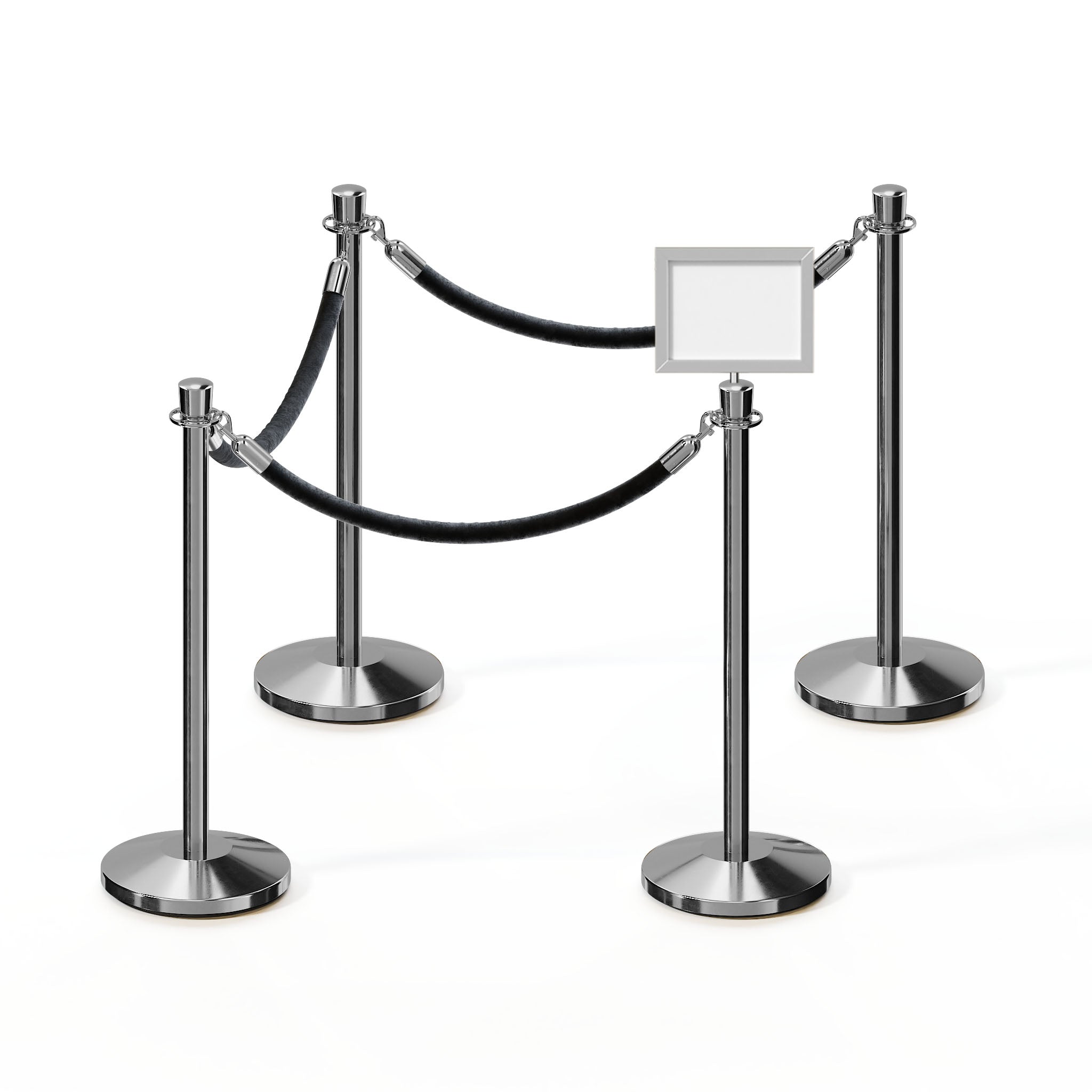 Post and Rope Stanchion Kit, Crown Top Posts, 6 Ft. Velvet Foam Core Rope and Sign Frame - Montour Line - Crowd Control Warehouse
