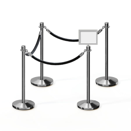 Post and Rope Stanchion Kit, Crown Top Posts, 6 Ft. Velvet Foam Core Rope and Sign Frame - Montour Line - Crowd Control Warehouse