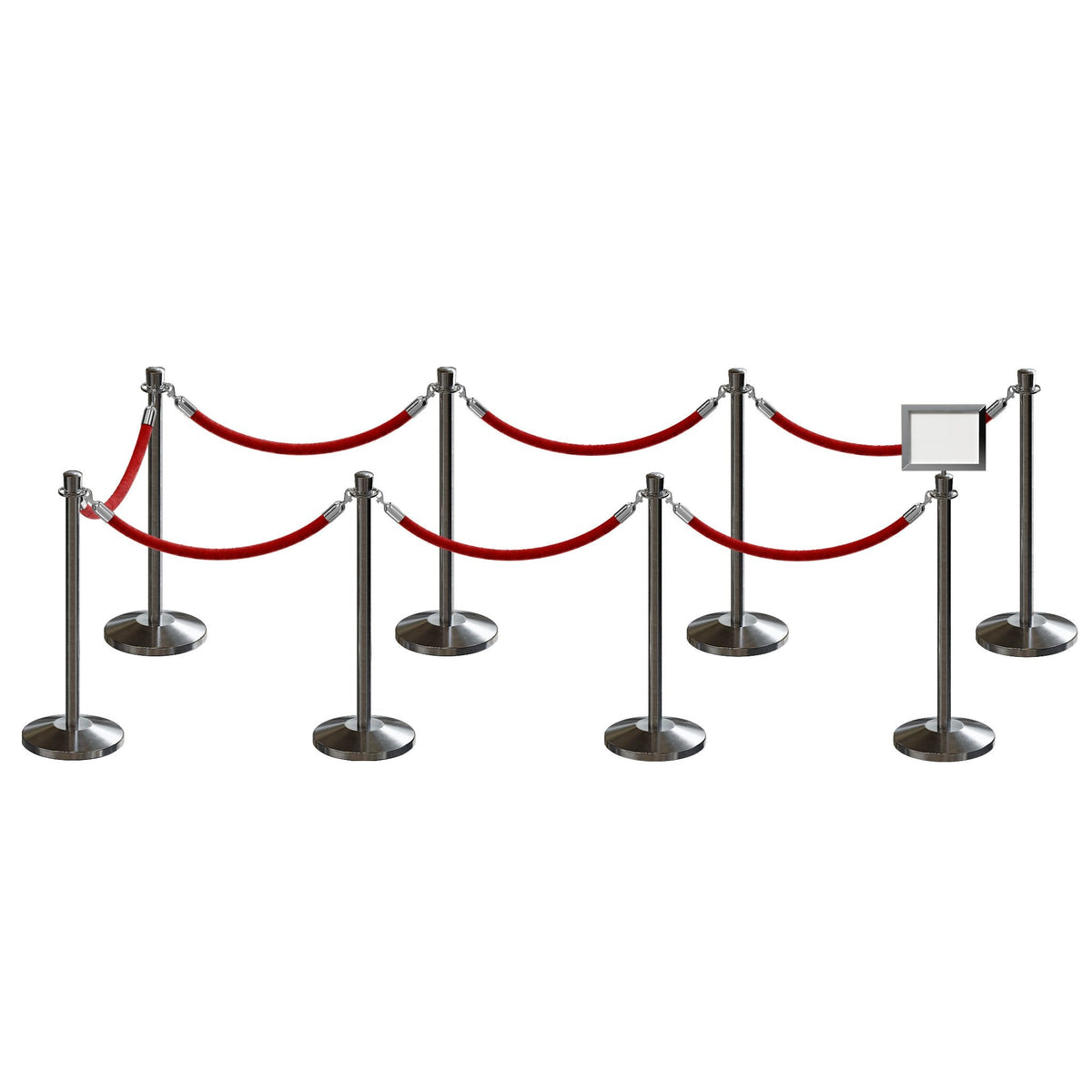 Post and Rope Stanchion Kit, Crown Top Posts, 6 Ft. Velvet Foam Core Rope and Sign Frame - Montour Line - Crowd Control Warehouse
