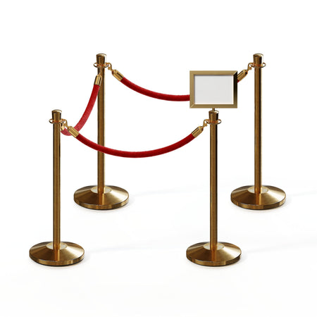 Post and Rope Stanchion Kit, Crown Top Posts, 6 Ft. Velvet Foam Core Rope and Sign Frame - Montour Line - Crowd Control Warehouse