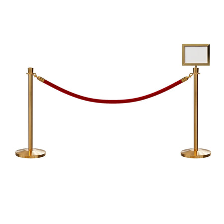 Post and Rope Stanchion Kit, Crown Top Posts, 6 Ft. Velvet Foam Core Rope and Sign Frame - Montour Line - Crowd Control Warehouse