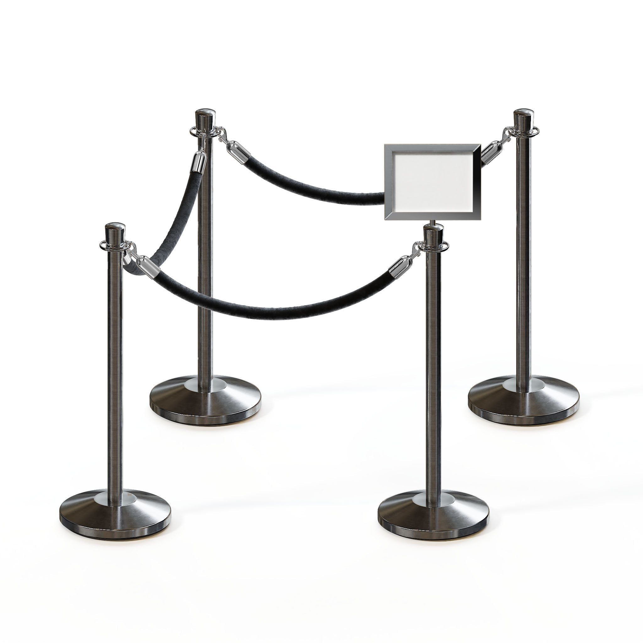 Post and Rope Stanchion Kit, Crown Top Posts, 6 Ft. Velvet Foam Core Rope and Sign Frame - Montour Line - Crowd Control Warehouse