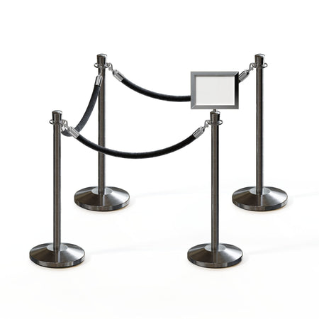 Post and Rope Stanchion Kit, Crown Top Posts, 6 Ft. Velvet Foam Core Rope and Sign Frame - Montour Line - Crowd Control Warehouse