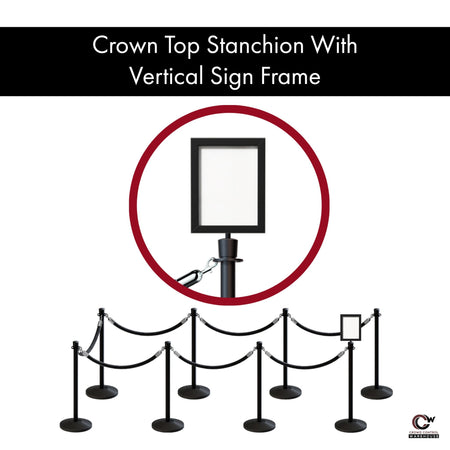 Post and Rope Stanchion Kit, Crown Top Posts, 6 Ft. Velvet Foam Core Rope and Sign Frame - Montour Line - Crowd Control Warehouse