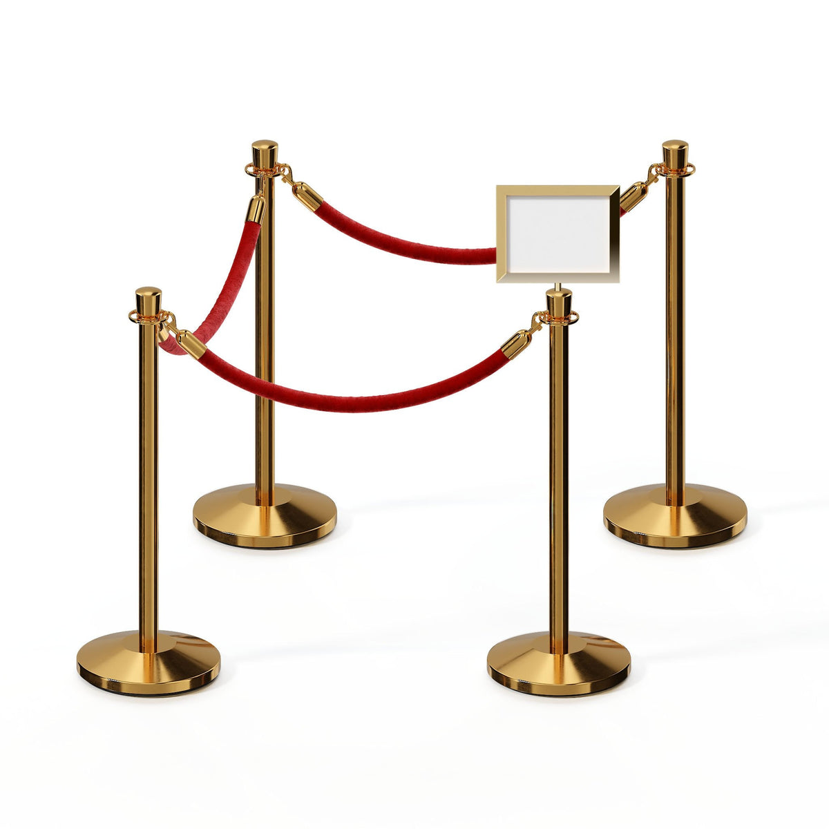 Post and Rope Stanchion Kit, Crown Top Posts, 6 Ft. Velvet Foam Core Rope and Sign Frame - Montour Line - Crowd Control Warehouse