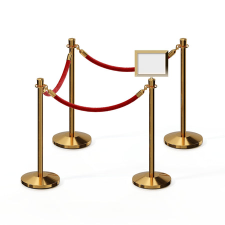 Post and Rope Stanchion Kit, Crown Top Posts, 6 Ft. Velvet Foam Core Rope and Sign Frame - Montour Line - Crowd Control Warehouse