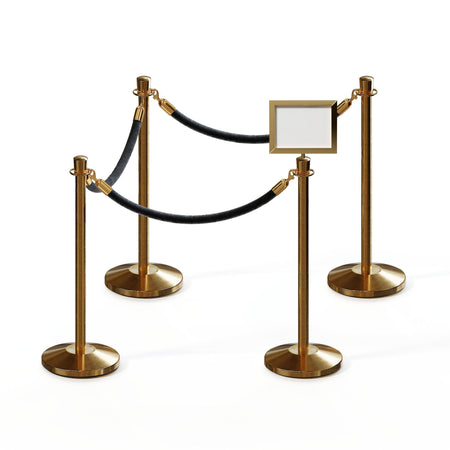Post and Rope Stanchion Kit, Crown Top Posts, 6 Ft. Velvet Foam Core Rope and Sign Frame - Montour Line - Crowd Control Warehouse
