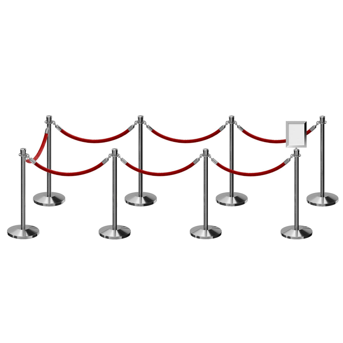 Post and Rope Stanchion Kit, Crown Top Posts, 6 Ft. Velvet Foam Core Rope and Sign Frame - Montour Line - Crowd Control Warehouse