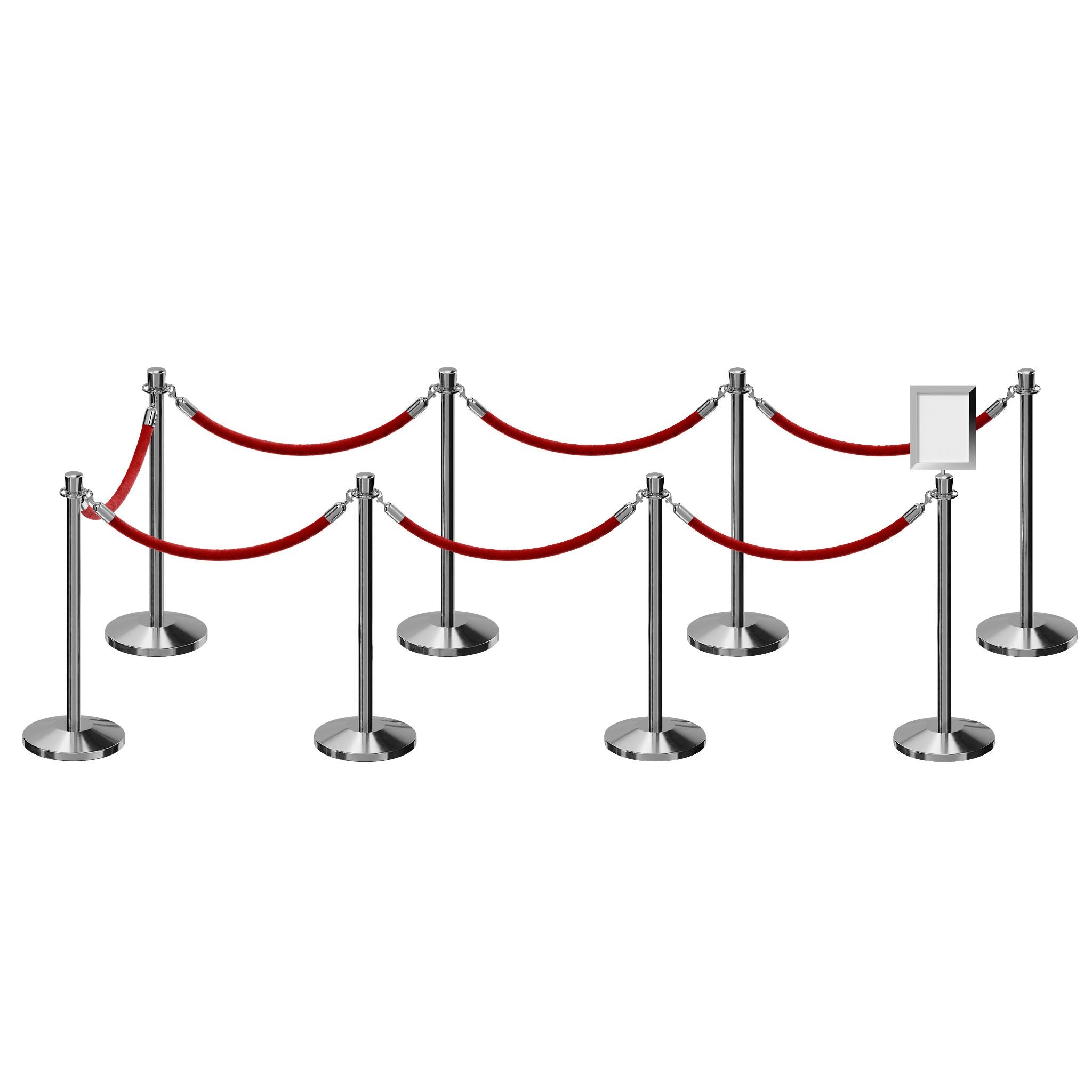 Post and Rope Stanchion Kit, Crown Top Posts, 6 Ft. Velvet Foam Core Rope and Sign Frame - Montour Line - Crowd Control Warehouse